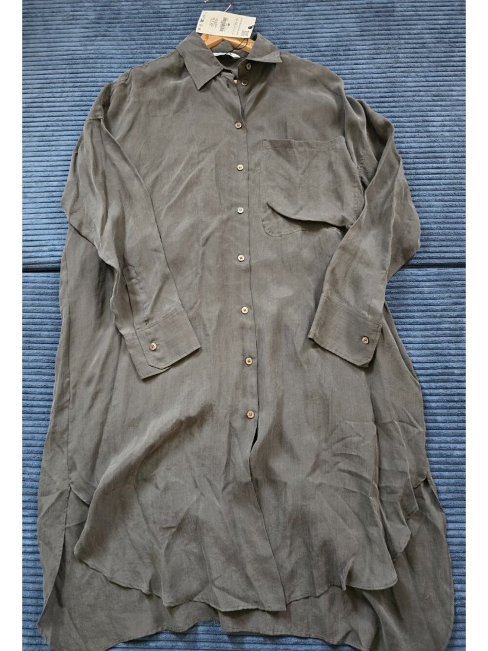 ZARA Women’s XS‑S Gray 100% Lyocell Button Up Shirt Tunic Soft Lightweight NWT